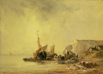 Boten bij de kust van Normandië